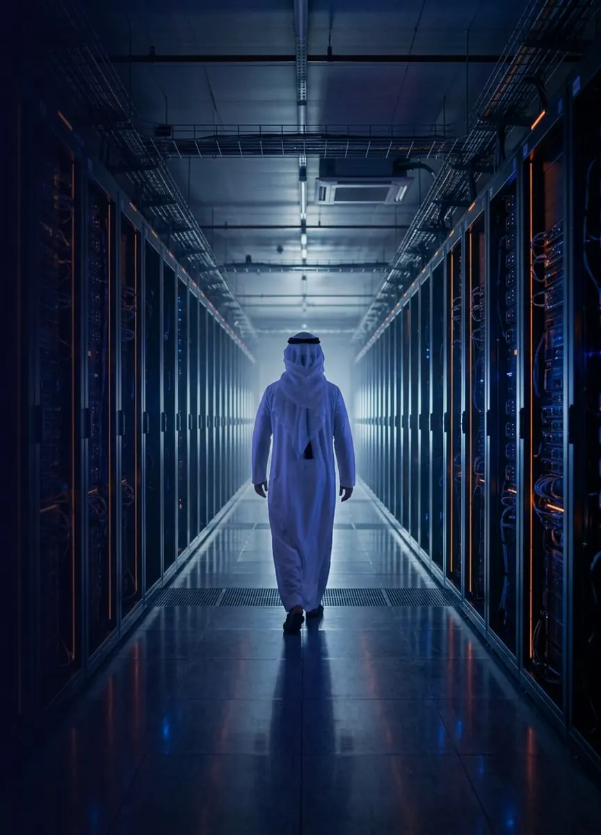 Engineer walking through a data hall